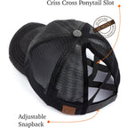 C.C Ponycap Messy High Bun Ponytail Adjustable Glitter Mesh Trucker Baseball Cap A Elastic Band-black