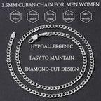 Fiusem 3.5mm Cuban Link Chains for Men, Silver Tone/Black/14K Gold Plated Stainless Steel Necklace Chain, Mens Necklace 16, 18, 20, 22, 24, 26, 28 Inch