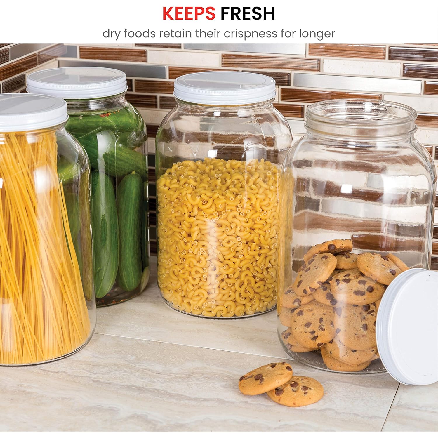 1 Gallon Glass Jar With Lid – 2 Pack Large Glass Jar With Airtight Metal Lids - USDA Approved BPA-Free Dishwasher Safe, Wide Mouth Sun Tea Jar, Gallon Mason Jar for Storage, Fermenting, And Brewing