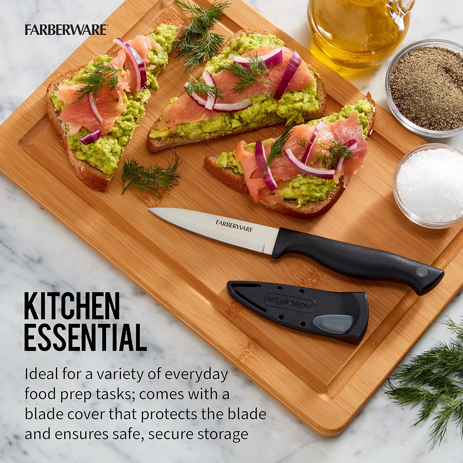 Farberware Edgekeeper 3.5-Inch Paring Knife with Self-Sharpening Blade Cover, High Carbon-Stainless Steel Kitchen Knife with Ergonomic Handle, Razor-Sharp Knife, Black