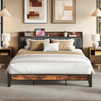 Likimio King Size Bed Frame, Storage Headboard With Charging Station, Solid And Stable, Noise Free, No Box Spring Needed, Easy Assembly