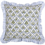 Block Print Light Steel Blue Throw Pillow Cover 18" X 18" (Pack Of 2) Decorative Cushion Covers With Ruffle For Couch, Sofa, Bed, Living Room, Home Decor Gift For Spring, Easter, Valentine