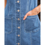 Luvamia Denim Dresses For Women Sleeveless Stretchy Jean Summer Casual Western Short Button Down Dress With Patch Pocket