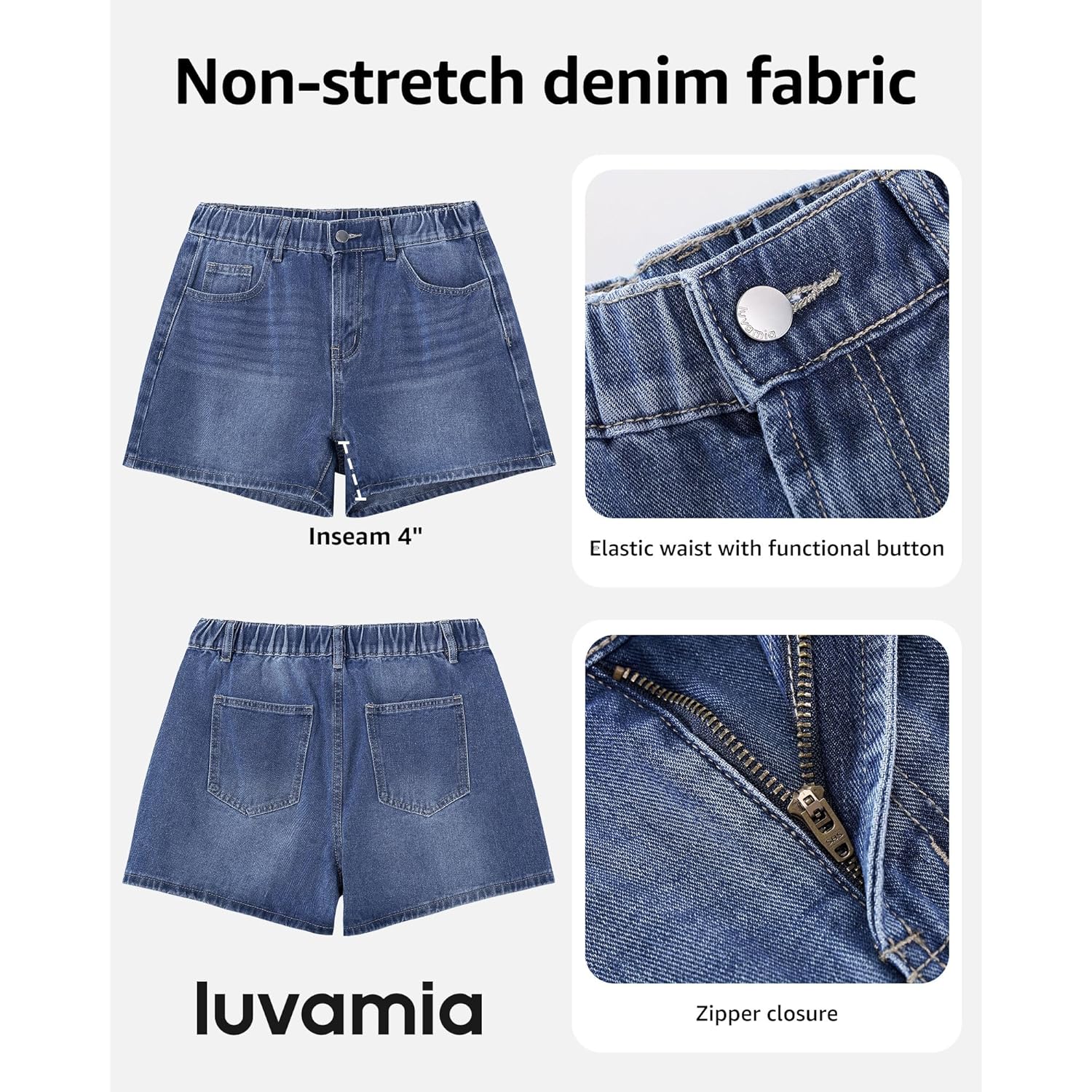 Jean Shorts for Women High Waisted Baggy Wide Leg Elastic Waist Mom Denim Shorts 4" Inseam Casual Summer Jorts