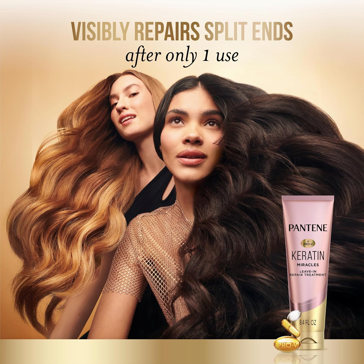 Pantene Keratin Leave-In Conditioner With Argan Oil, Protein Treatment For Dry, Damaged & Color-Treated Hair, Repairs Split Ends & Protects From Damage, Formaldehyde-Free, 8.4 Fl Oz