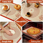 Silicone Baking Pastry Dough Mat - 28X20Inch Extra Large Cookie Bread Rolling Mats Sheet, Nonstick Kitchen Counter Kneading Board, Thick Reusable Pie Cookies Pizza Fondant Making Matt With Measurement