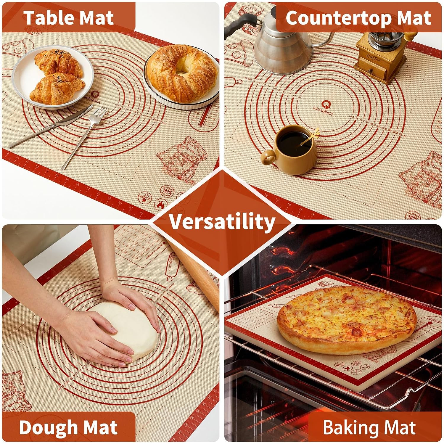 Silicone Baking Pastry Dough Mat - 28X20Inch Extra Large Cookie Bread Rolling Mats Sheet, Nonstick Kitchen Counter Kneading Board, Thick Reusable Pie Cookies Pizza Fondant Making Matt With Measurement