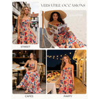 Grace Karin Summer Dresses For Women 2026 Vacation,Smocked Floral Maxi Dress,Boho Beach Sundress With Pocket Fashion Clothing
