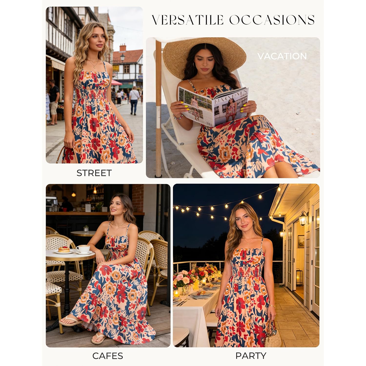 Grace Karin Summer Dresses For Women 2026 Vacation,Smocked Floral Maxi Dress,Boho Beach Sundress With Pocket Fashion Clothing