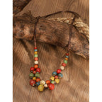 MINACHI Hippie Boho Colorful Ceramic Round Beads Strand Necklace, Bohemian Fashion Statement Jewelry Gift for Women