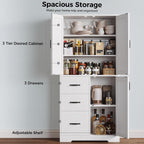 Ironck Pantry Cabinet, 67.5 Inch Tall Storage Cabinet With 3 Doors & Drawers, Farmhouse Kitchen Cabinet With Adjustable Shelves, 5 Tier Freestanding Cupboard For Kitchen, White