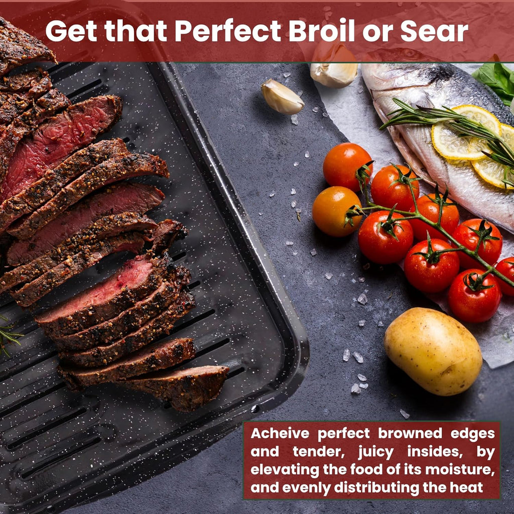 Broiler Pan for Oven Nonstick 16.75” x 13” Porcelain Nonstick Coated - Broiling Pan for Oven Withstands Heat up to 550° F - Heavy Duty Broil Pans and Rack Circulates Heat and Drains Fat (Speckled)