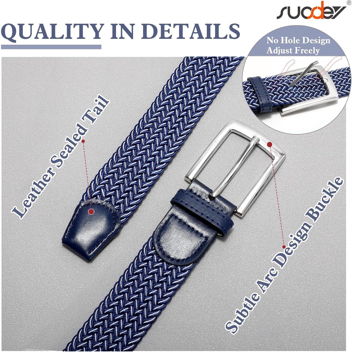 Suosdey Elastic Fabric Braided Belts For Men, Stretch Woven Belts For Golf Casual Jeans Shorts