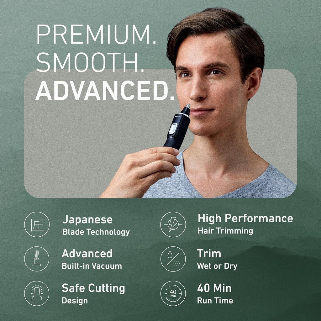 Panasonic Ear and Nose Hair Trimmer for Men with Vacuum Cleaning System, Powerful Motor and Dual-Edge Blades for Smoother Cutting, Wet/Dry – ER-GN70-K (Black)