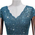 Miusol Women'S Elegant V-Neck Cap Sleeve Sequined Floral Lace Formal Party Maxi Dress