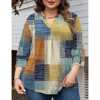 TFSDOD Womens Plus Size Tops 3/4 Length Sleeve Womens Tops V Neck Blouses Pleated Tunic Plus Size Fashion (1X-5X)