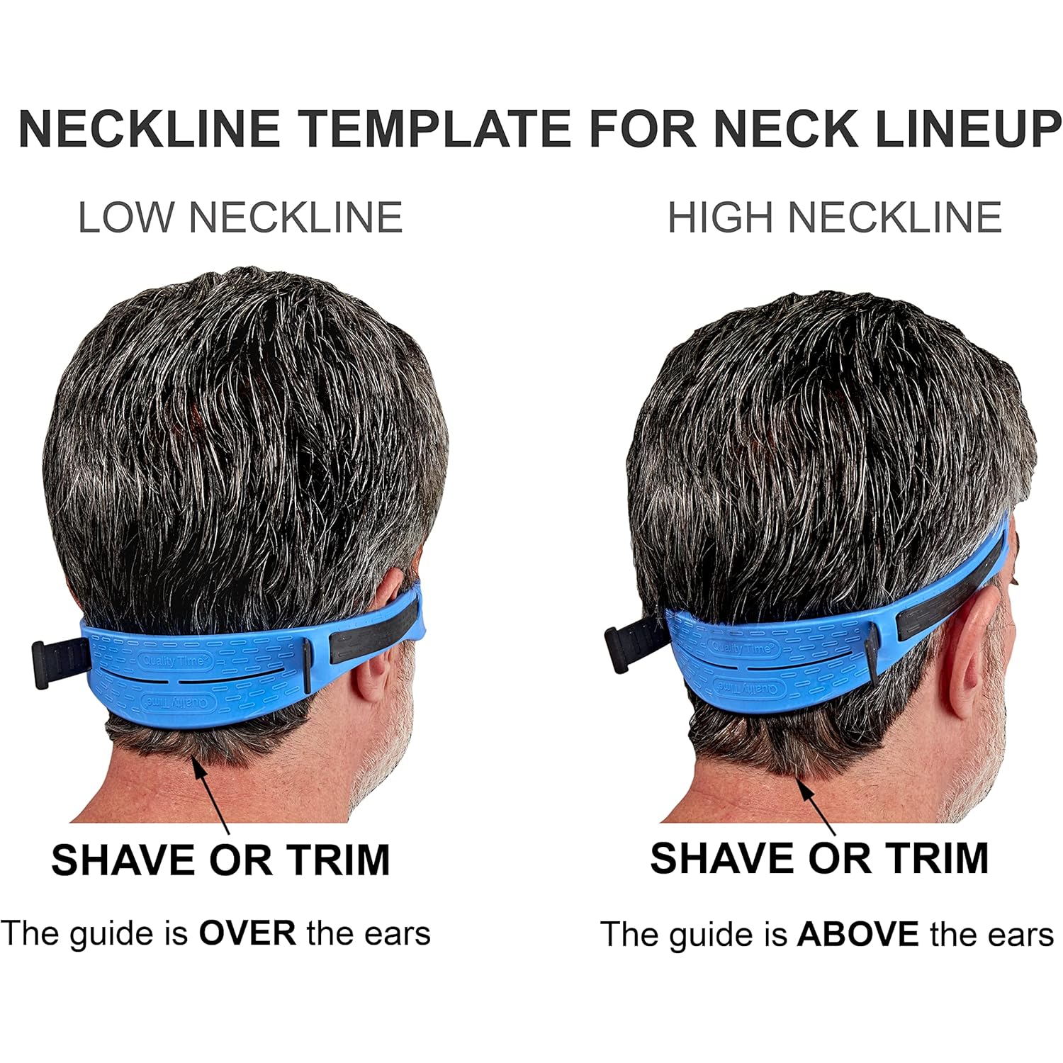 Quality Time Fade Guide and Neck Hair Adjustable Template, Hands-Free, DIY Haircut Tool for Fade, Taper and Buzz Hair Trimming and Clipping. Made in USA. Patented