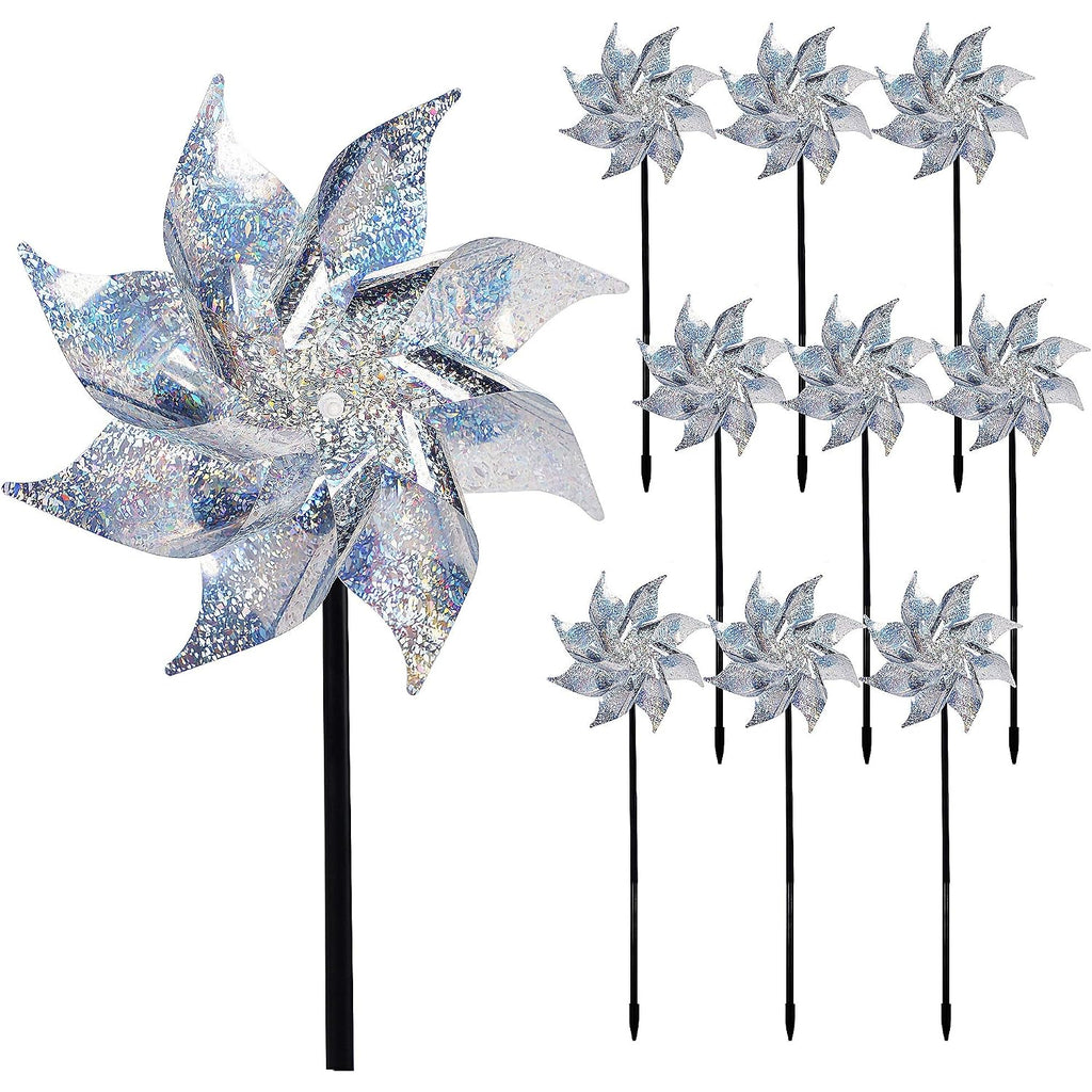 10 Pack Reflective Pinwheels With Stakes (Assembly Required), Extra Sparkly Pin Wheel For Garden Decor, Bird Repellent Devices Deterrent To Scare Birds Away From Yard Patio Farm