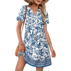 Wiholl Summer Dresses For Women Casual V Neck Wedding Guest Dress Hawaiian Midi Dress Fashion Beach Vacation Clothes