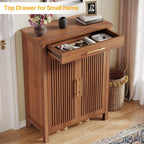 Tribesigns Shoe Cabinet, 5-Tier Shoe Storage Cabinet With Louvered Doors And Drawer, Freestanding Wooden Shoe Rack Organizer With Adjustable Shelves For Entryway, Hallway, Closet, Brown