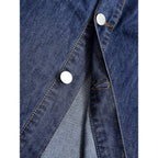 Women Denim Shirt Dress V Neck Short Sleeve Long Bottom Down A-Line Jeans Dresses With Pockets