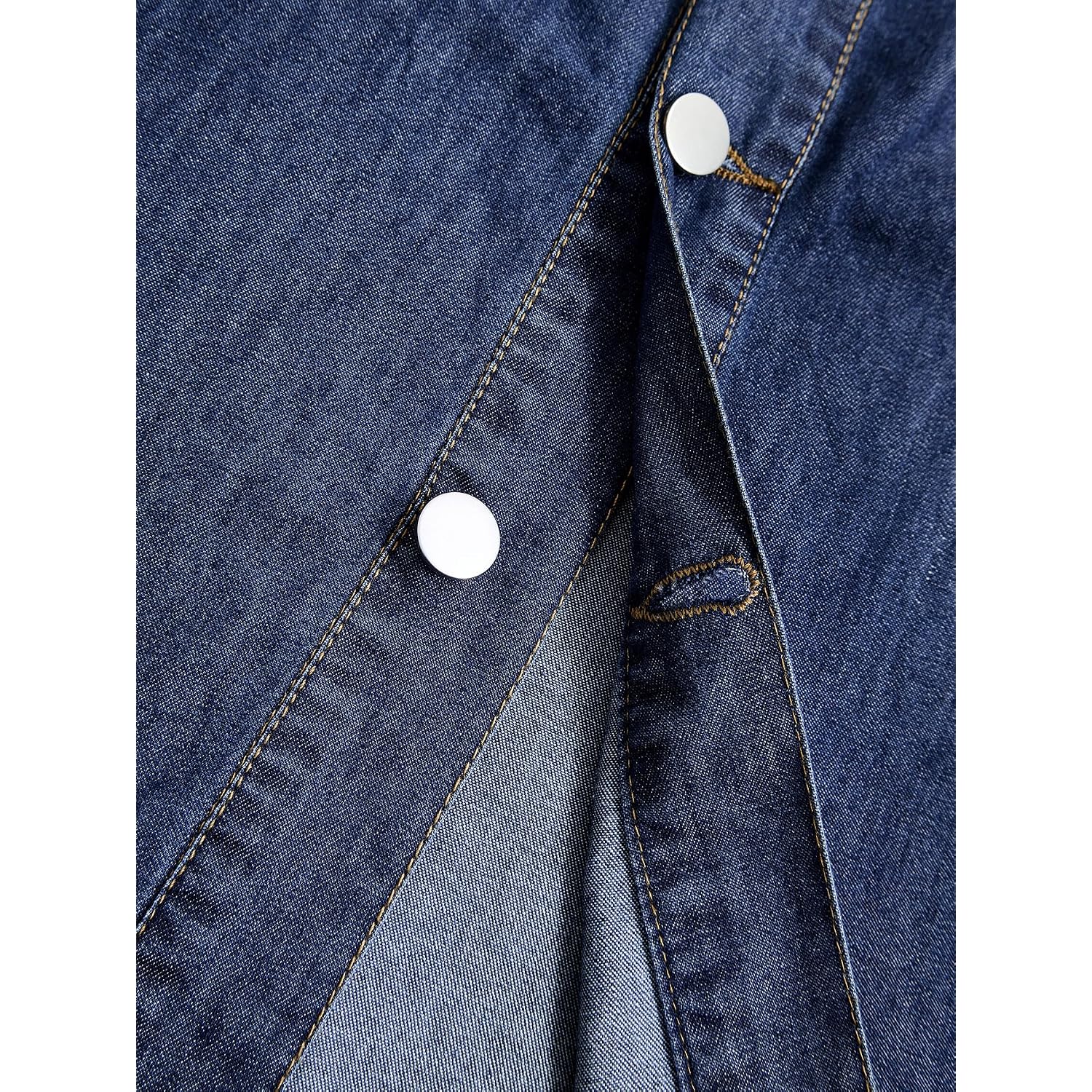 Women Denim Shirt Dress V Neck Short Sleeve Long Bottom Down A-Line Jeans Dresses With Pockets