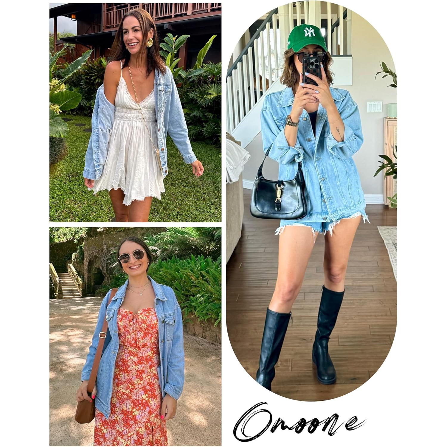 Women'S Oversized Mid Long Denim Jacket Jean Biker Coat