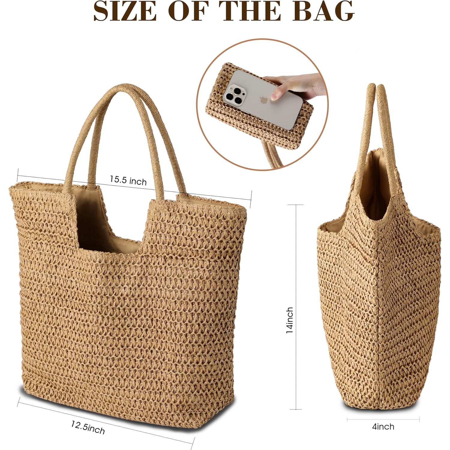 Straw Beach Bags for Women - Summer Woven Tote Bag Shoulder Handbags, Large Beach Bag for Women for Holiday