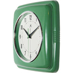 Infinity Instruments Square Silent Retro 9 Inch Mid Century Modern Kitchen Diner Retro Wall Clock Quartz Sweep Movement (Green)