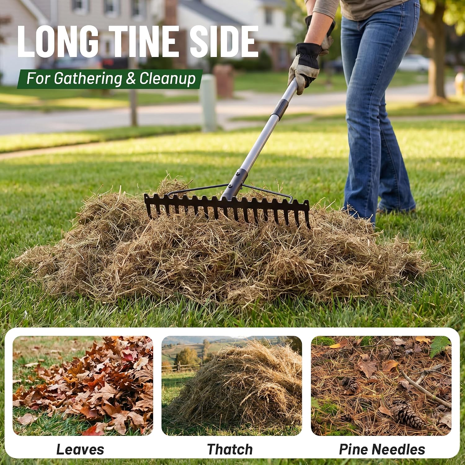 Walensee Heavy Duty Dual-Sided Bow Rake, 63" Stainless Steel Handle, Heat-Treated Manganese Steel Head, 17 Steel Tines Metal Garden Rake For Soil Loosening, Yard Leveling, Lawn Care And Thatch Removal