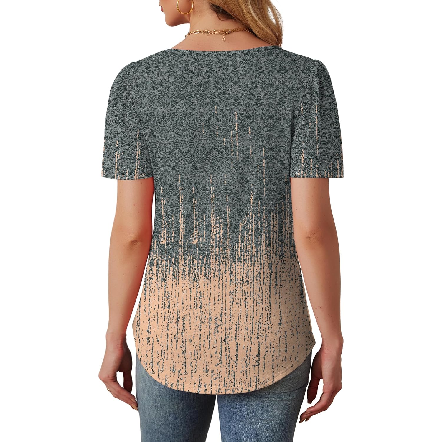 Womens T Shirts Short Sleeve Tops Dressy Casual Blouses Spring Summer Outfits Flowy Pleated Front Scooped Neck
