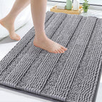 Grandaily Chenille Striped Bathroom Rugs 30x20, Extra Thick and Soft Absorbent Bath Mats, Rubber Backing, Plush Shaggy Shower Carpet, Machine Wash Dry, Bath Rug for Bathroom, Grey