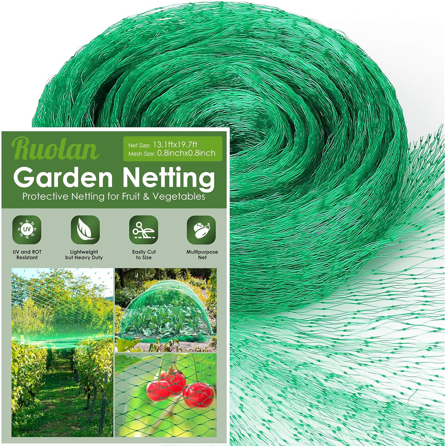 Ruolan Bird Netting For Garden Protect Vegetable Plants And Fruit Trees13X20Ft,Plastic Trellis Netting For Birds, Deer,Squirrels And Other Animals
