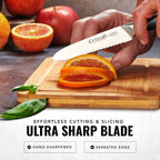 Cutluxe Serrated Tomato Knife – 5" Kitchen Utility Knife For Vegetables, Fruit & Bread – Razor Sharp Forged High Carbon German Steel, Full Tang, Ergonomic Pakkawood Handle – Artisan Series