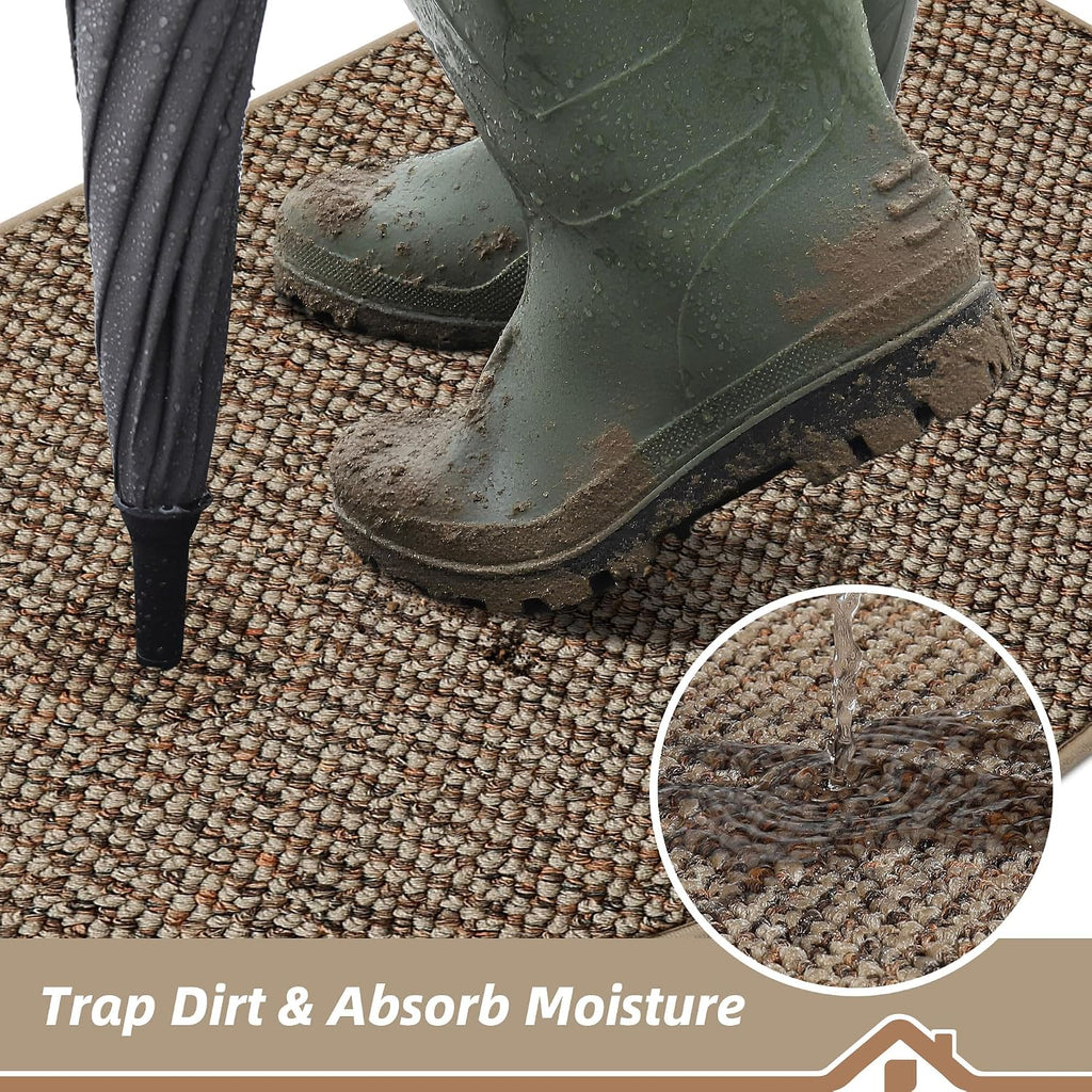 Beqhause Dirt Trapper Door Mat 17" X 30" Half Circle Non Slip Rug, Taupe | Washable Indoor Door Mat, Absorbent Doormats Entrance, Low Profile Welcome Floor Mat For Front Back Door, Small Rugs Entryway