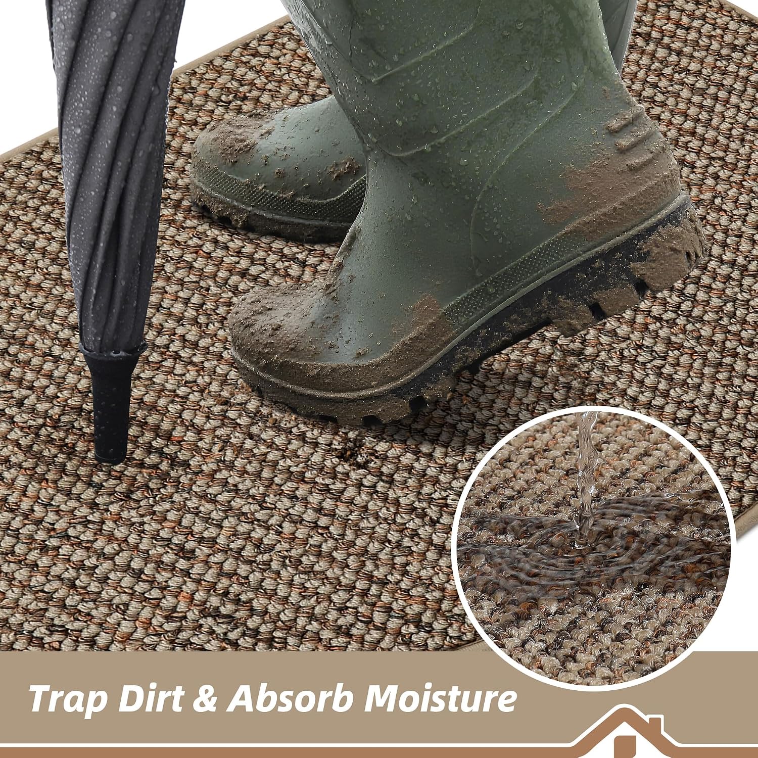Beqhause Dirt Trapper Door Mat 17" X 30" Half Circle Non Slip Rug, Taupe | Washable Indoor Door Mat, Absorbent Doormats Entrance, Low Profile Welcome Floor Mat For Front Back Door, Small Rugs Entryway