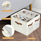 2 Pack Shoe Organizer For Closet, Foldable Shoe Storage With Adjustable | Farbic Shoe Storage Organizer Box Bin With Clear Cover, Fits Up To 16 Pairs, Shoe Storage Box For Closet, Entryway, Beige