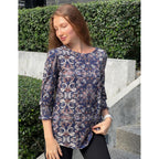 3/4 Length Sleeve Blouse Pleated Tops Tunics for Women Dressy Shirt Business Casual