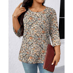 Lomon Womens Plus Size Tops 3/4 Length Sleeve Womens Tops Pleated Crewneck Fall Shirts Summer Blouses 2026 (1X-5X)