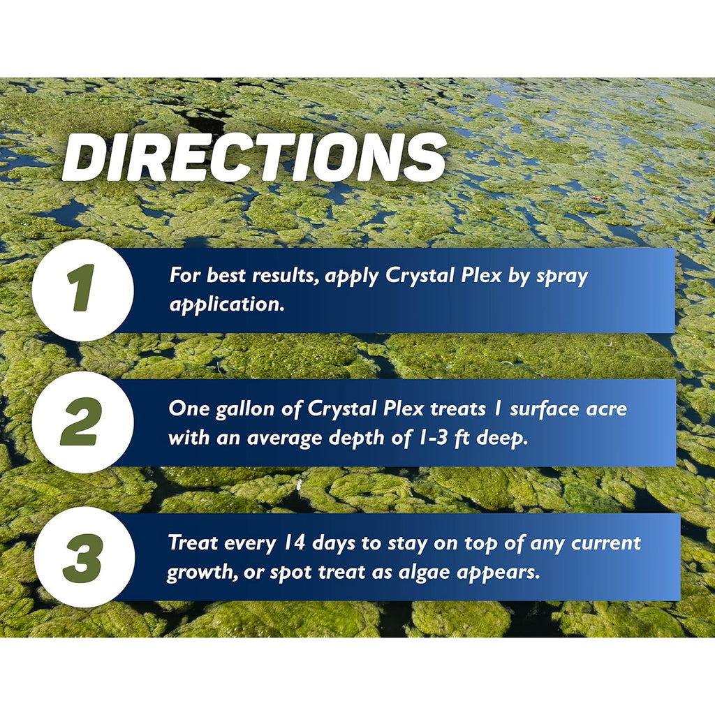 Crystal Plex - Lake And Pond Algaecide Treatment - Liquid Copper Algaecide Kills And Prevents Various Types Of Algae (Planktonic, Filamentous, Chara) - 1 Gallon Treats Up To 1 Acre
