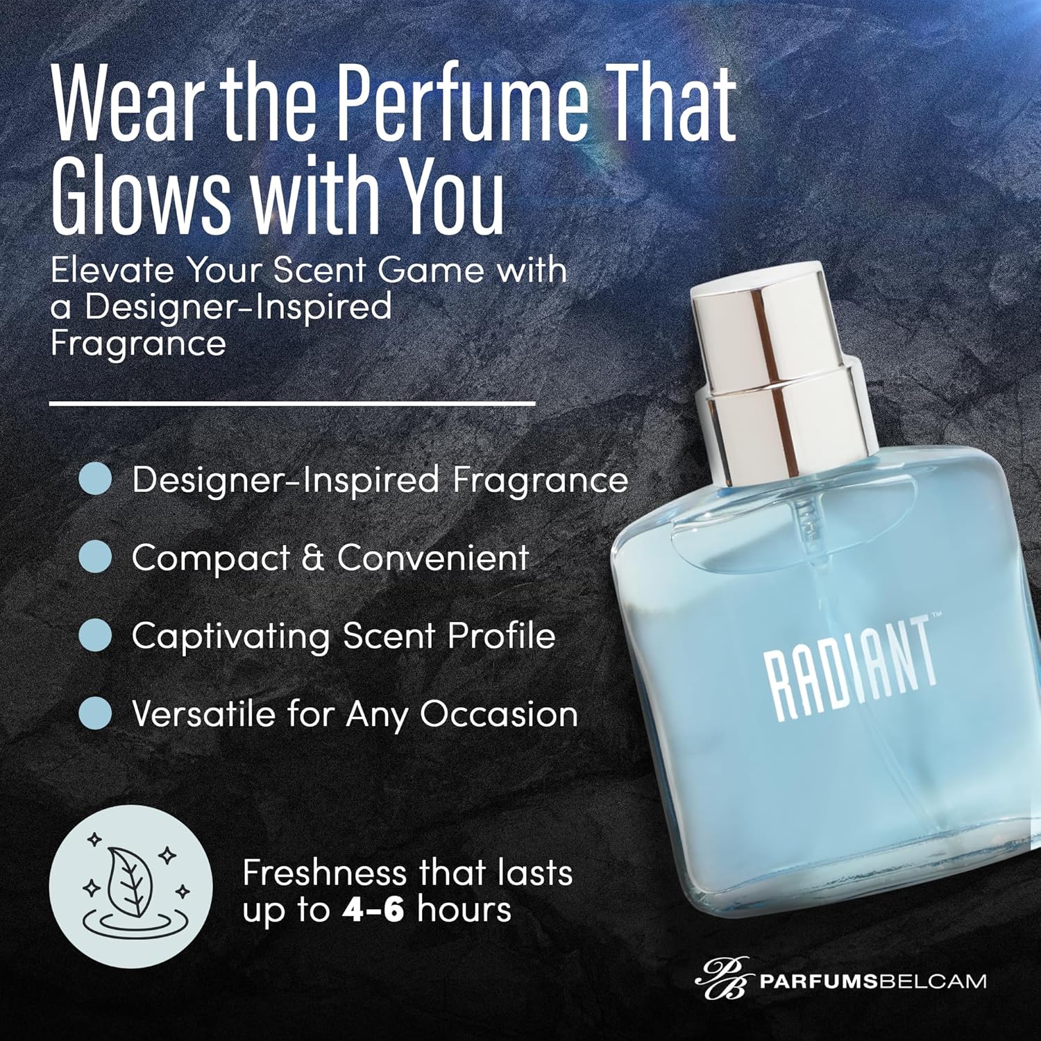 PB ParfumsBelcam Radiant Eau de Parfum for Women – Warm Oriental Vanilla Gourmand Perfume with Citrus, Chocolate & Caramel – Sweet Spicy Fragrance Spray, Signature Everyday Scent, 1.7 Fl Oz