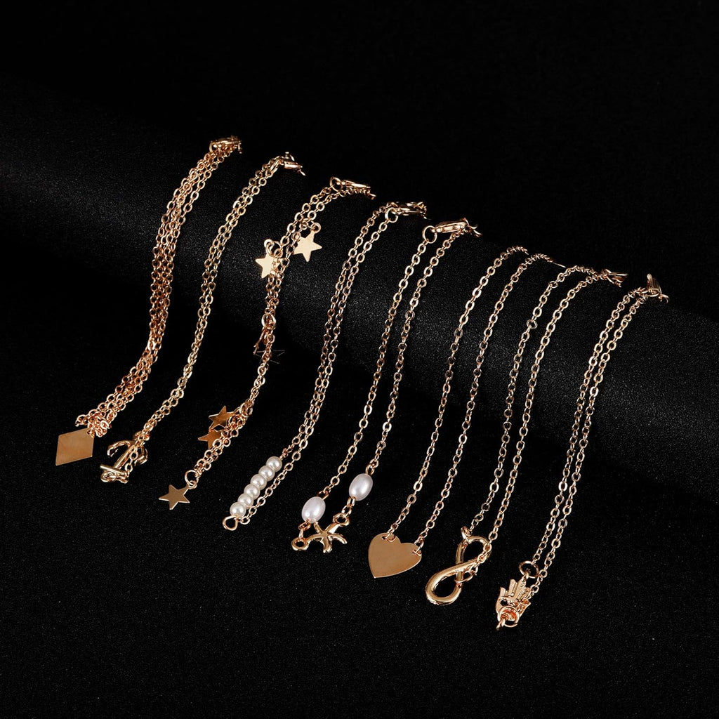 Softones 16Pcs Ankle Bracelets for Women Gold Silver Two Style Chain Beach Anklet Bracelet Jewelry Anklet Set,Adjustable Size