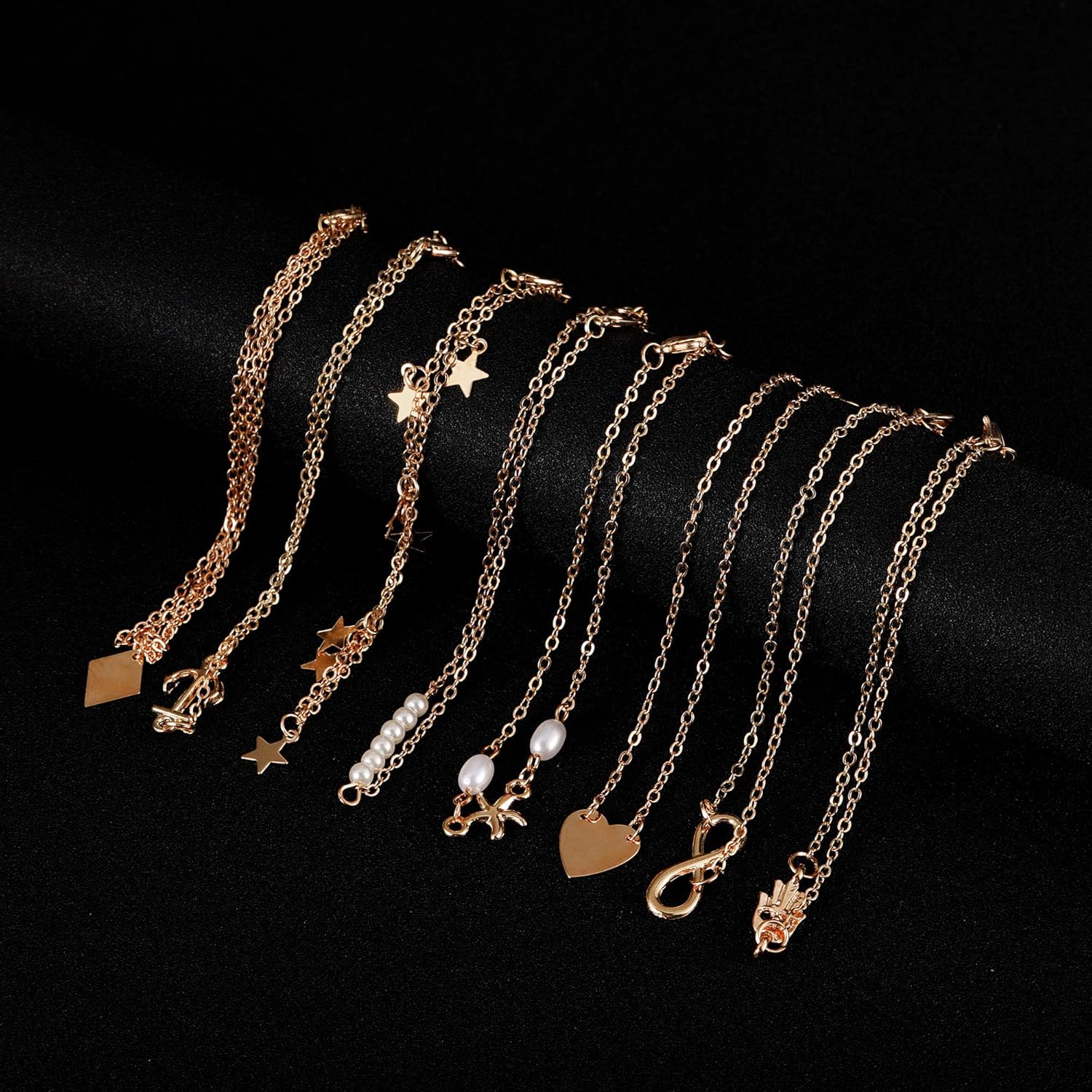 Softones 16Pcs Ankle Bracelets for Women Gold Silver Two Style Chain Beach Anklet Bracelet Jewelry Anklet Set,Adjustable Size
