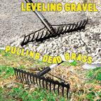 Bow Rake, 68-Inch Adjustable Handle Garden Rake With 17 Steel Tines, Heavy Duty Dual-Sided Metal Rake Landscape Gardening Tool For Soil Loosening Lawn Yard Leaves Mulch Thatch Removing