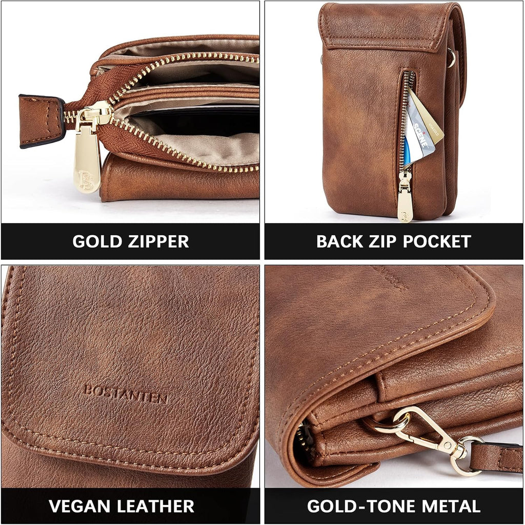 BOSTANTEN Vegan Leather Crossbody Bags for Women Designer Cell Phone Bag Wallet Purses Adjustable Strap