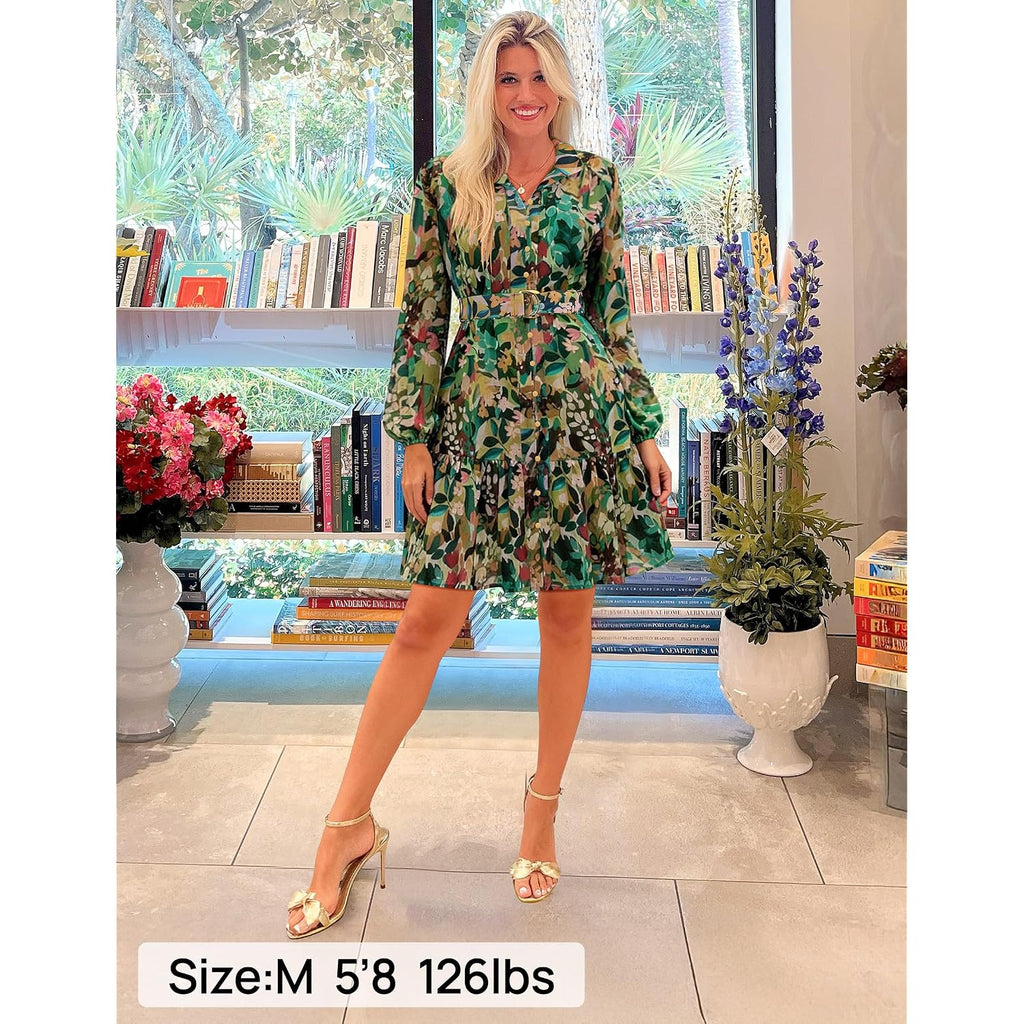 Zesica Womens Spring Summer Floral Mini Dress Long Sleeve Button Chiffon A Line Swing Short Wedding Guest Party Dresses