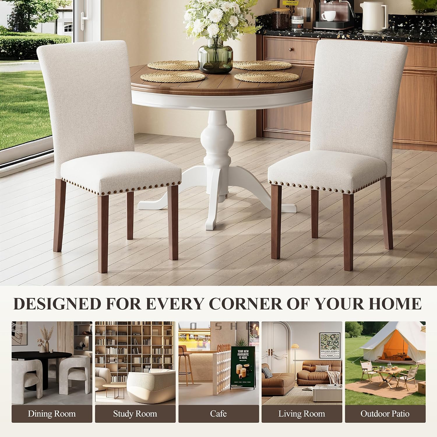 Colamy Upholstered Dining Chairs Set Of 4, Beige