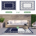 Genimo Outdoor Rug, Waterproof Plastic Rugs For Patio, 5'X8' Blue White | Outside Larger Modern Carpet Mat For Porch Decor, Deck, Balcony, Camping, Rv, Backyard, Picnic, Beach, Reversible, Foldable