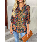 Womens Roll Up Long Sleeve Tops V Neck Shirts Dressy Casual Work Blouses S-2XL