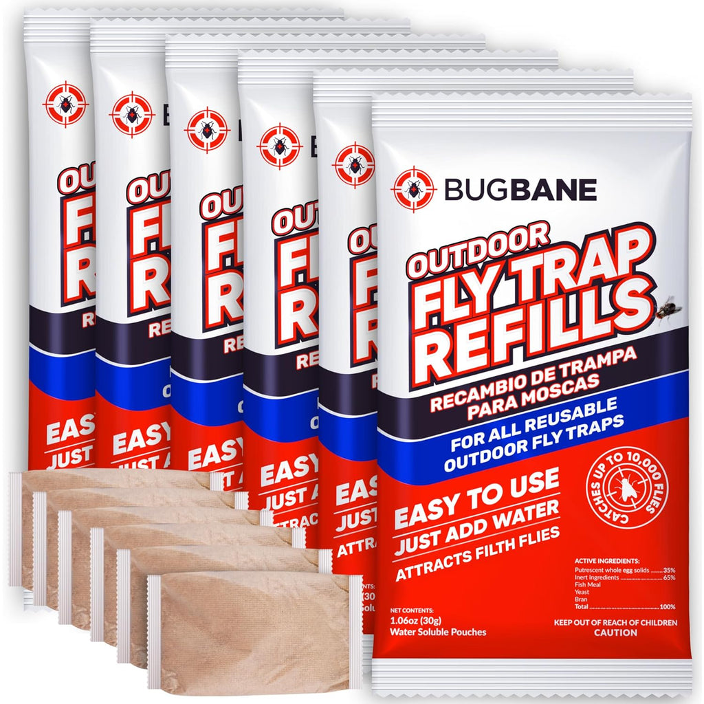 Fly Bait Fly Trap Refill Packets 6X1Oz. Non Toxic Dissolvable Granules Work With All Reusable Flies Traps Outdoors Attractant. Flies Trap Bait Magnet Ranch Flytrap Outdoors. Cebo Para Moscas